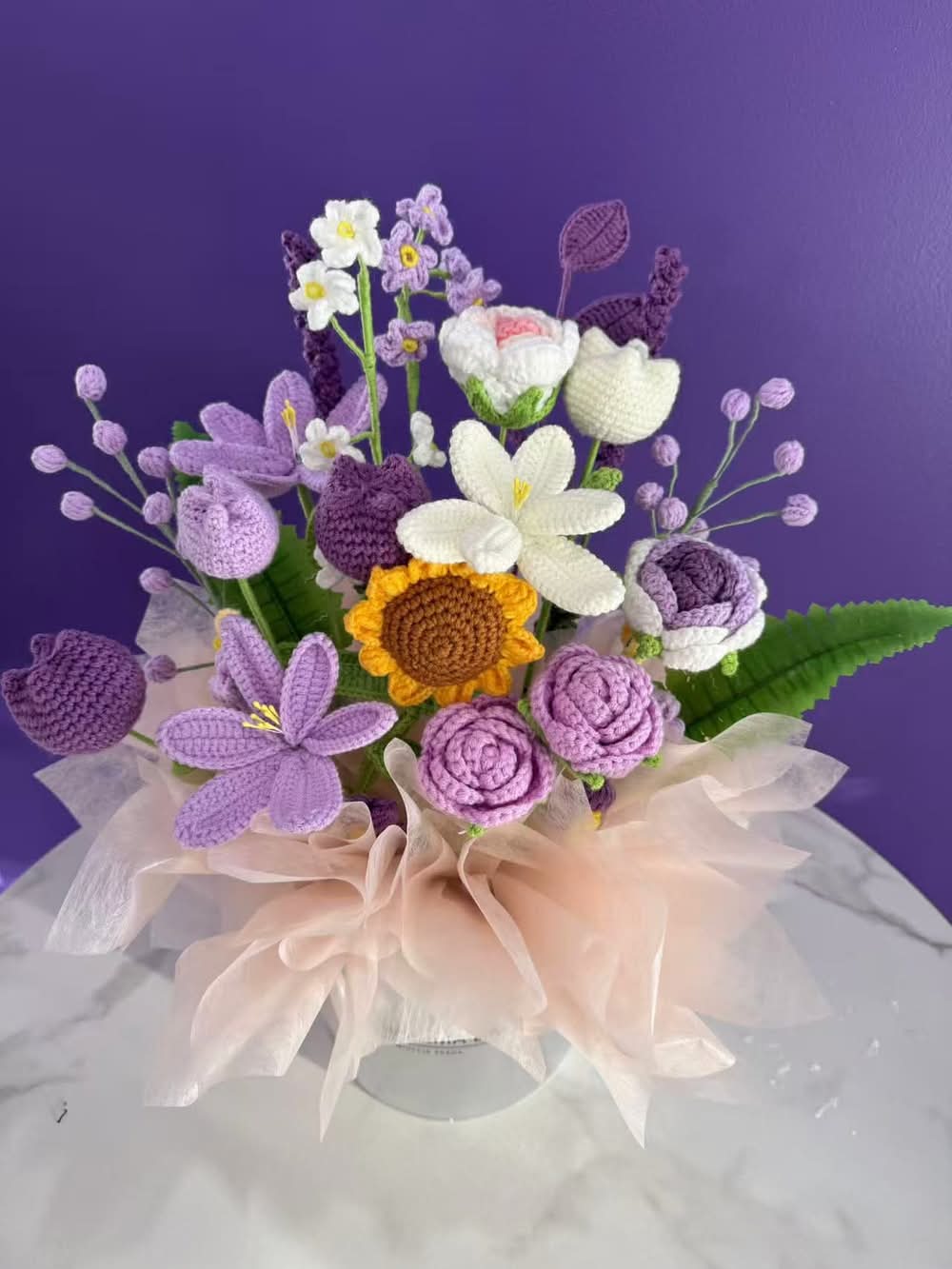 Charming Faux Flower Bouquet - Large Violet