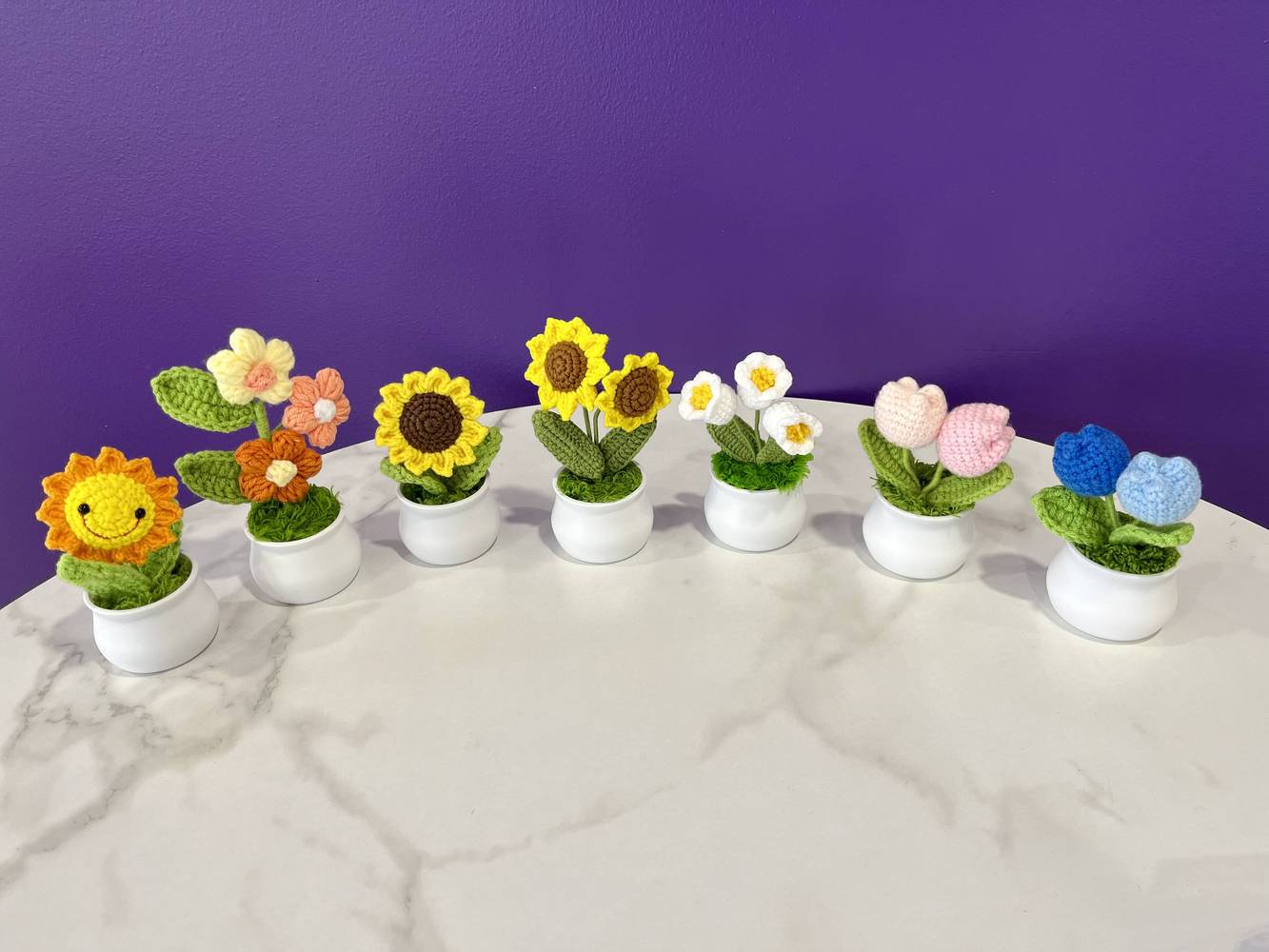 Knitted flower mini potted plant (random one)