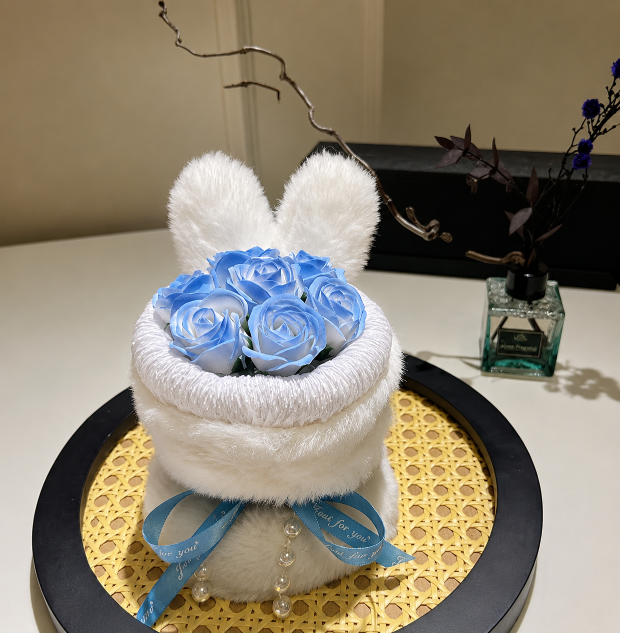 F355 Bunny Ears Rose Rabbit Bouquet - Blue / 兔耳玫瑰兔子花束 - 蓝色
