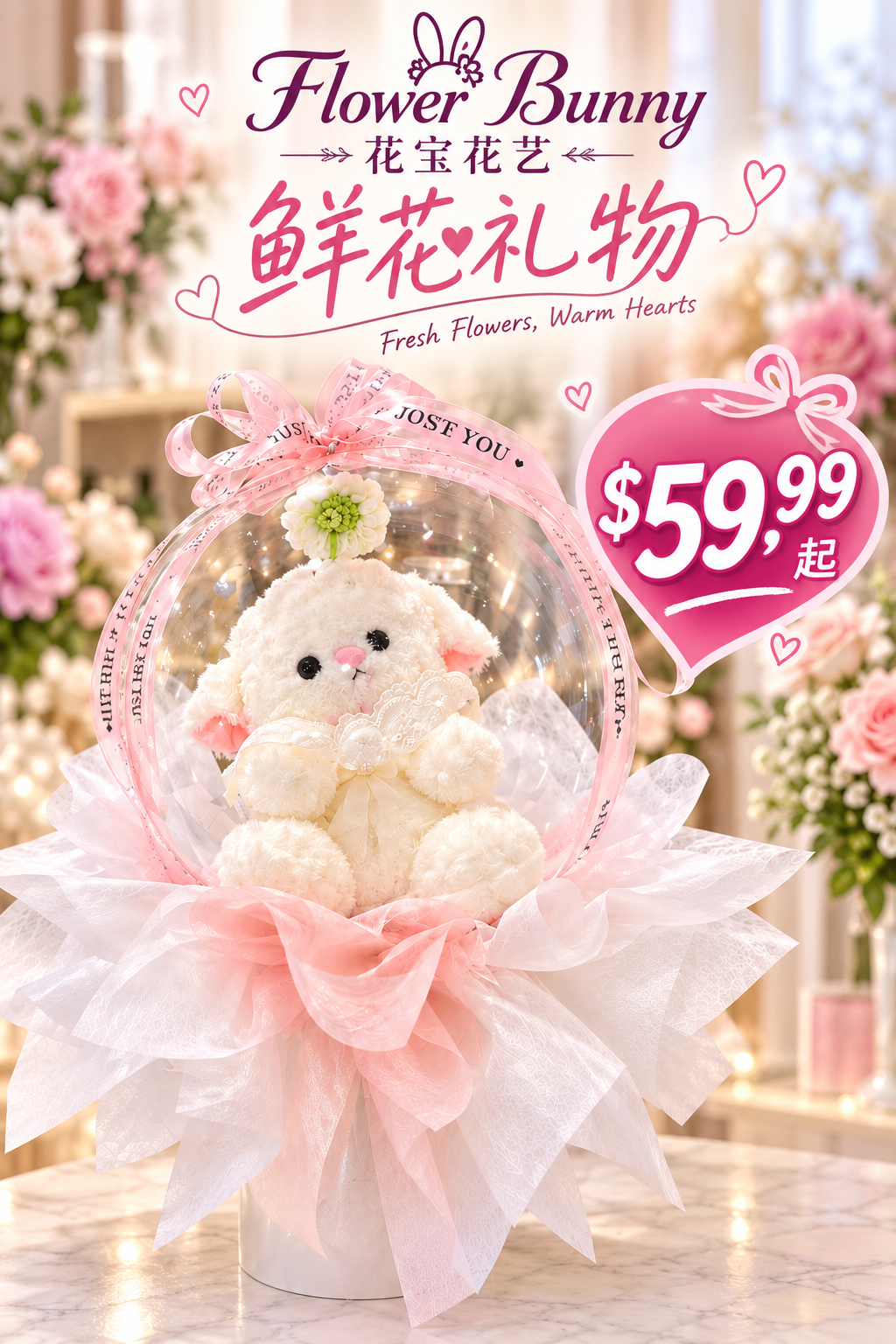 Flower Bunny 鲜花礼物活动,$59.99起